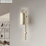 Modern Tube Sconce Lighting With Green/White Fabric Shade - 1 Light Living Room In Black/Gold