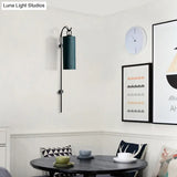 Modern Tube Sconce Lighting With Green/White Fabric Shade - 1 Light Living Room In Black/Gold