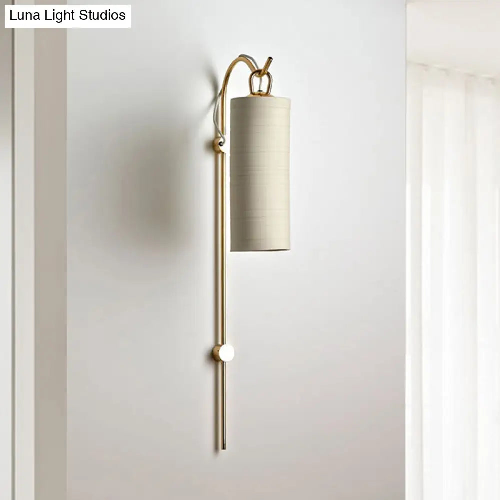 Modern Tube Sconce Lighting With Green/White Fabric Shade - 1 Light Living Room In Black/Gold