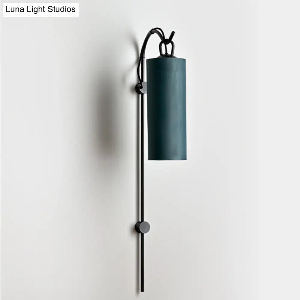 Modern Tube Sconce Lighting With Green/White Fabric Shade - 1 Light Living Room In Black/Gold