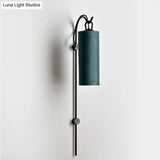 Modern Tube Sconce Lighting With Green/White Fabric Shade - 1 Light Living Room In Black/Gold