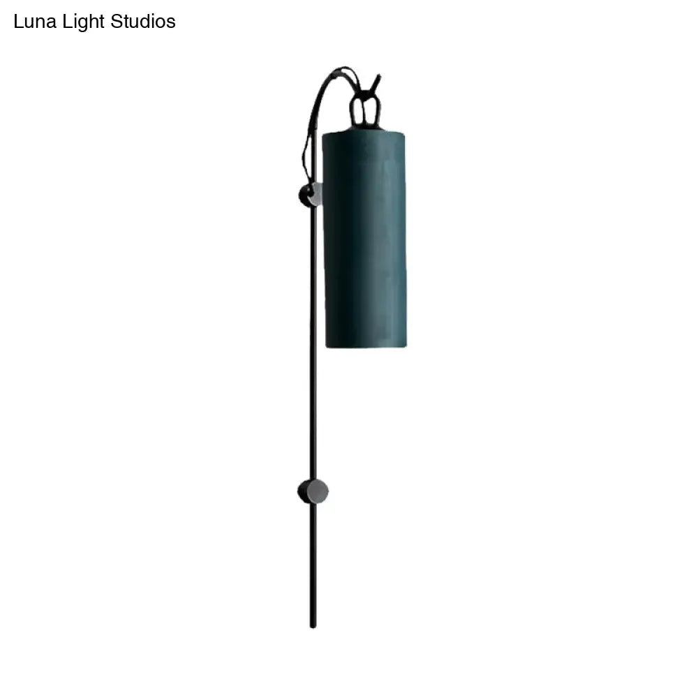 Modern Tube Sconce Lighting With Green/White Fabric Shade - 1 Light Living Room In Black/Gold
