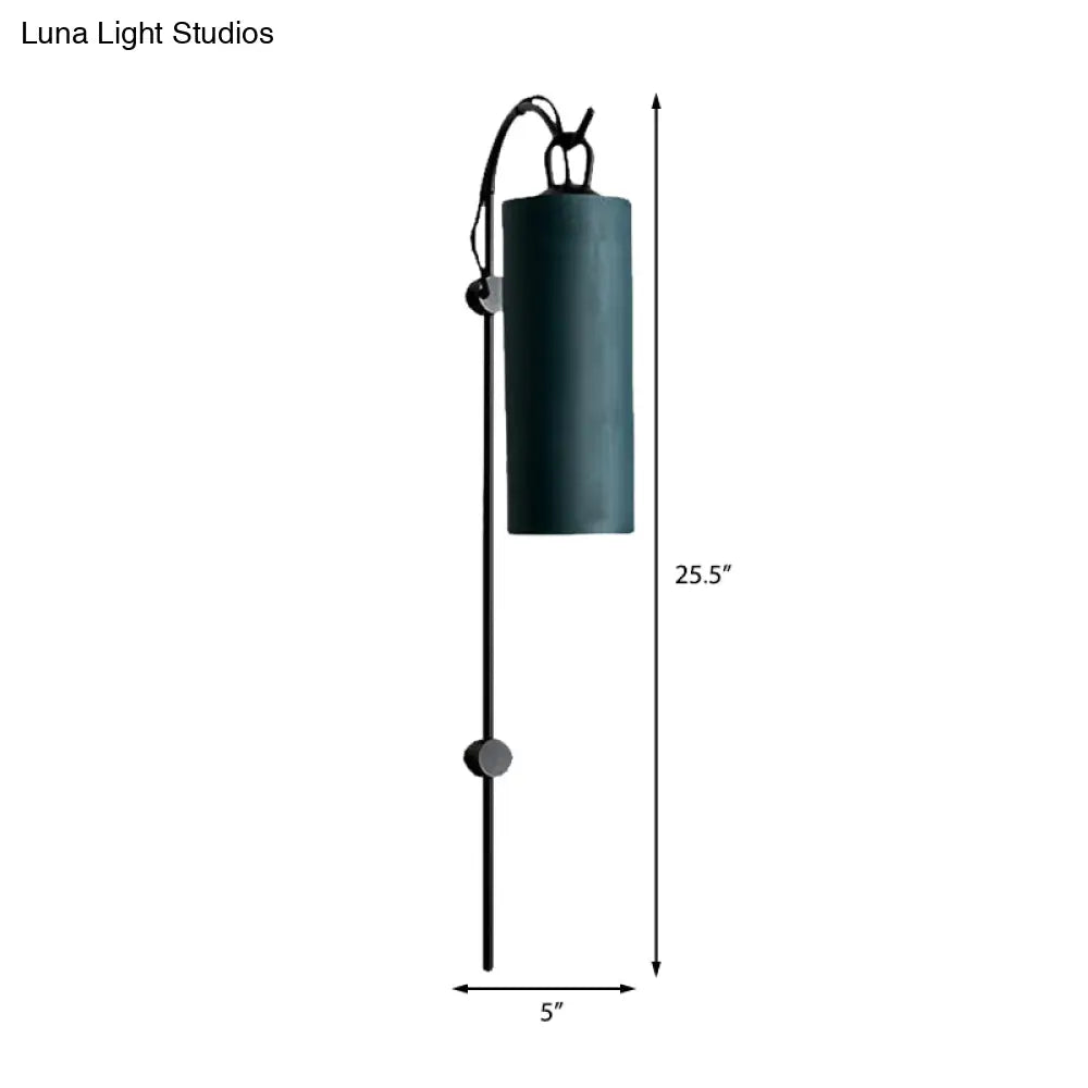 Modern Tube Sconce Lighting With Green/White Fabric Shade - 1 Light Living Room In Black/Gold