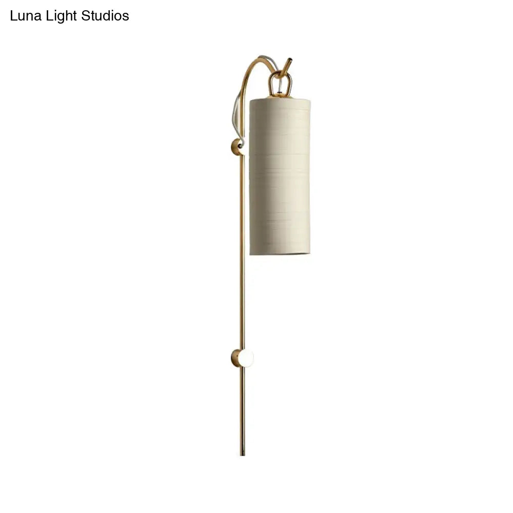 Modern Tube Sconce Lighting With Green/White Fabric Shade - 1 Light Living Room In Black/Gold