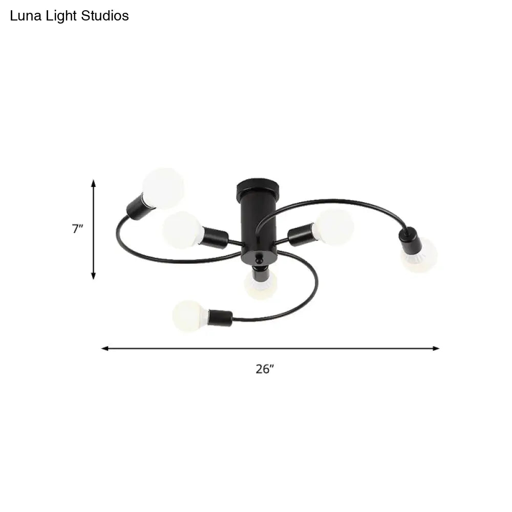 Modern Twisted Arm Ceiling Light For Adult Bedroom - Metallic Semi-Mount Fixture