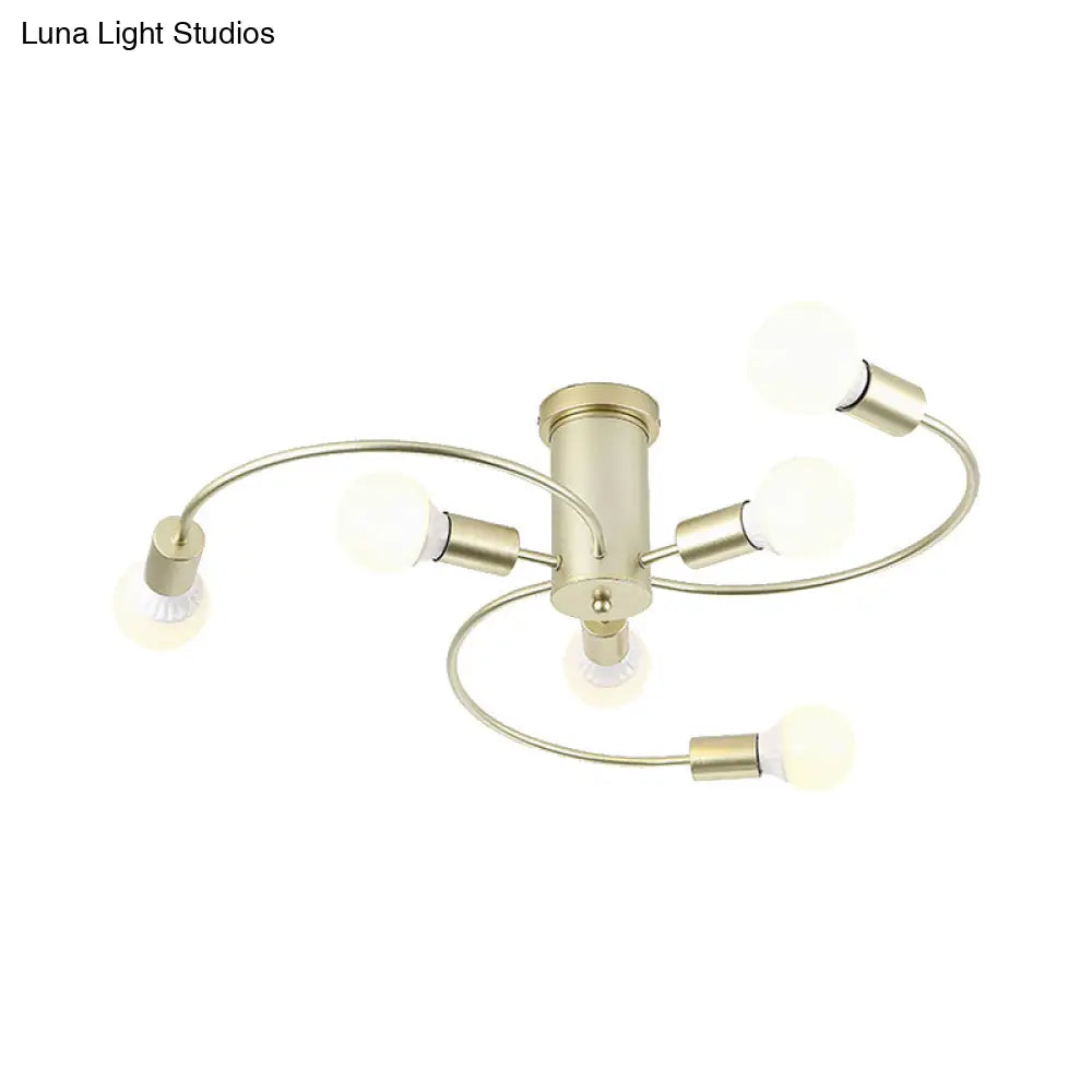 Modern Twisted Arm Ceiling Light For Adult Bedroom - Metallic Semi-Mount Fixture