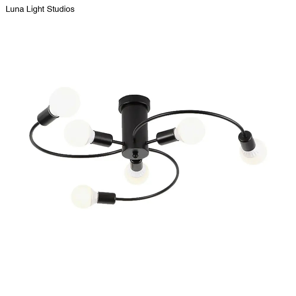 Modern Twisted Arm Ceiling Light For Adult Bedroom - Metallic Semi-Mount Fixture