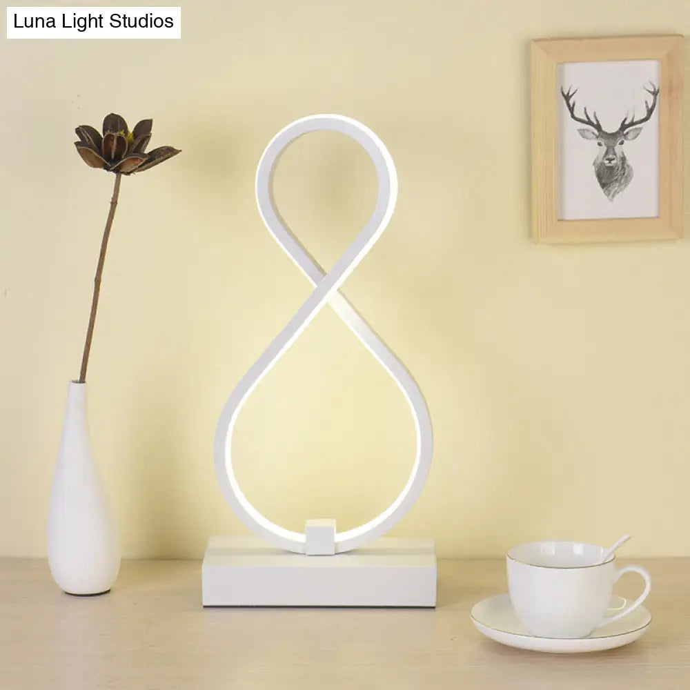 Modern Twisted Table Light: Acrylic Led Nightstand Lamp With Metal Base - White