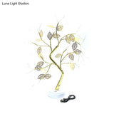 Modern Usb Tree Nightstand Lamp: Metallic Gold Led Table Light For Living Room