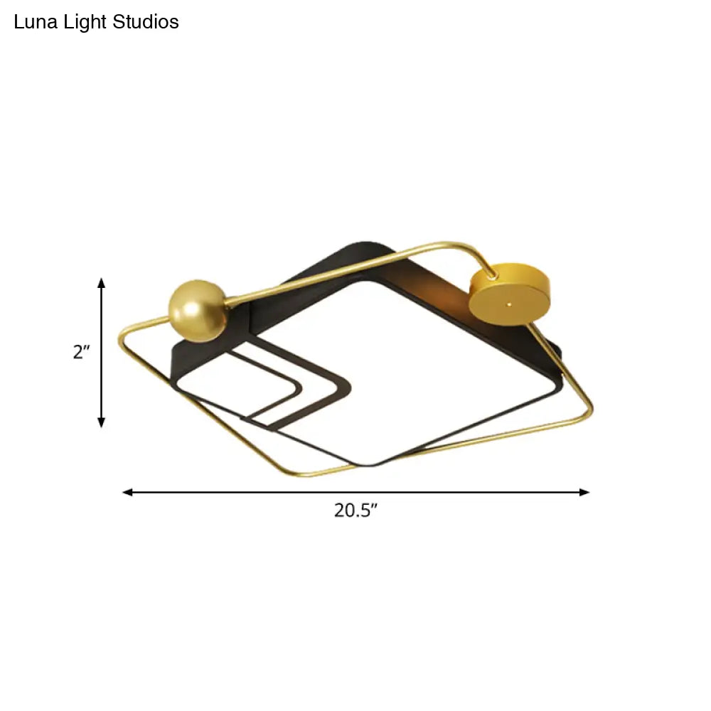 Modern Vintage Metal Flushmount Led Lighting In Warm Light With Diffuser - Square/Round Black/White
