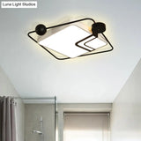 Modern Vintage Metal Flushmount Led Lighting In Warm Light With Diffuser - Square/Round Black/White