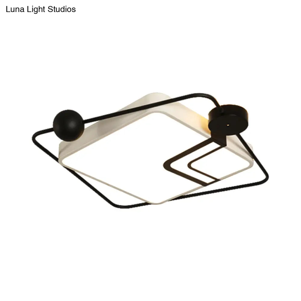 Modern Vintage Metal Flushmount Led Lighting In Warm Light With Diffuser - Square/Round Black/White