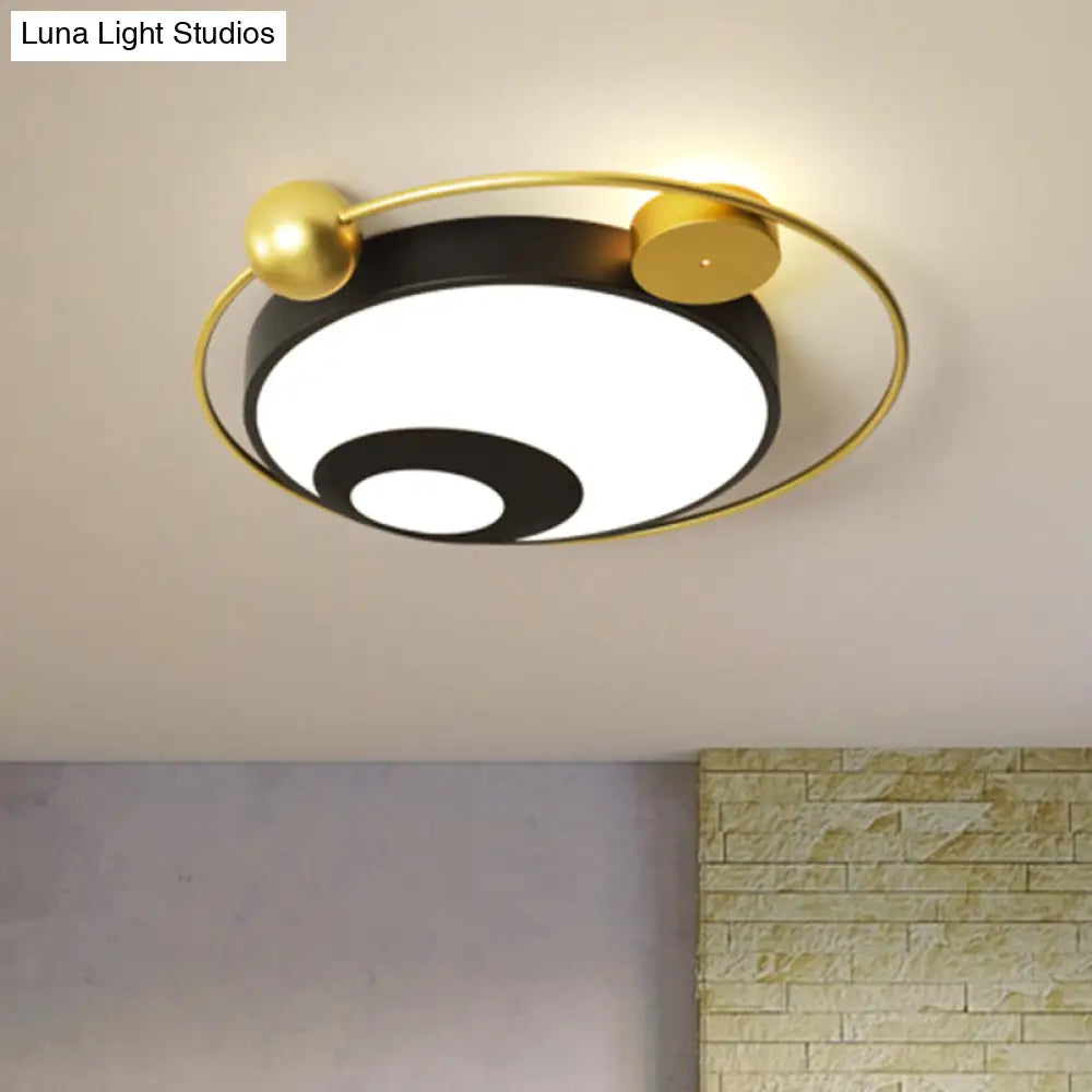 Modern Vintage Metal Flushmount Led Lighting In Warm Light With Diffuser - Square/Round Black/White
