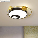 Modern Vintage Metal Flushmount Led Lighting In Warm Light With Diffuser - Square/Round Black/White