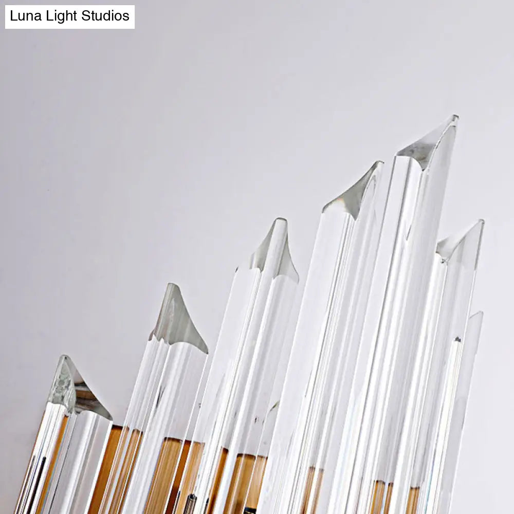 Modern Wall Mount Led Sconce Light Fixture With Clear Crystal Prism And Brass Backplate