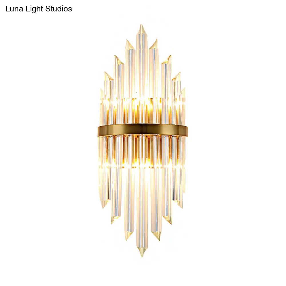 Modern Wall Mount Led Sconce Light Fixture With Clear Crystal Prism And Brass Backplate