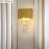 Modern Wall Mounted Gold Lamp: Tapered Design Triangular Crystal Prism 2 Lights For Living Room