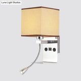 Modern Wall Mounted Reading Light 1-Head Black/White/Beige Sconce With Shelf And Spotlight