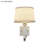 Modern Wall Sconce With Fabric Drum Shade And Silver Metal Backplate