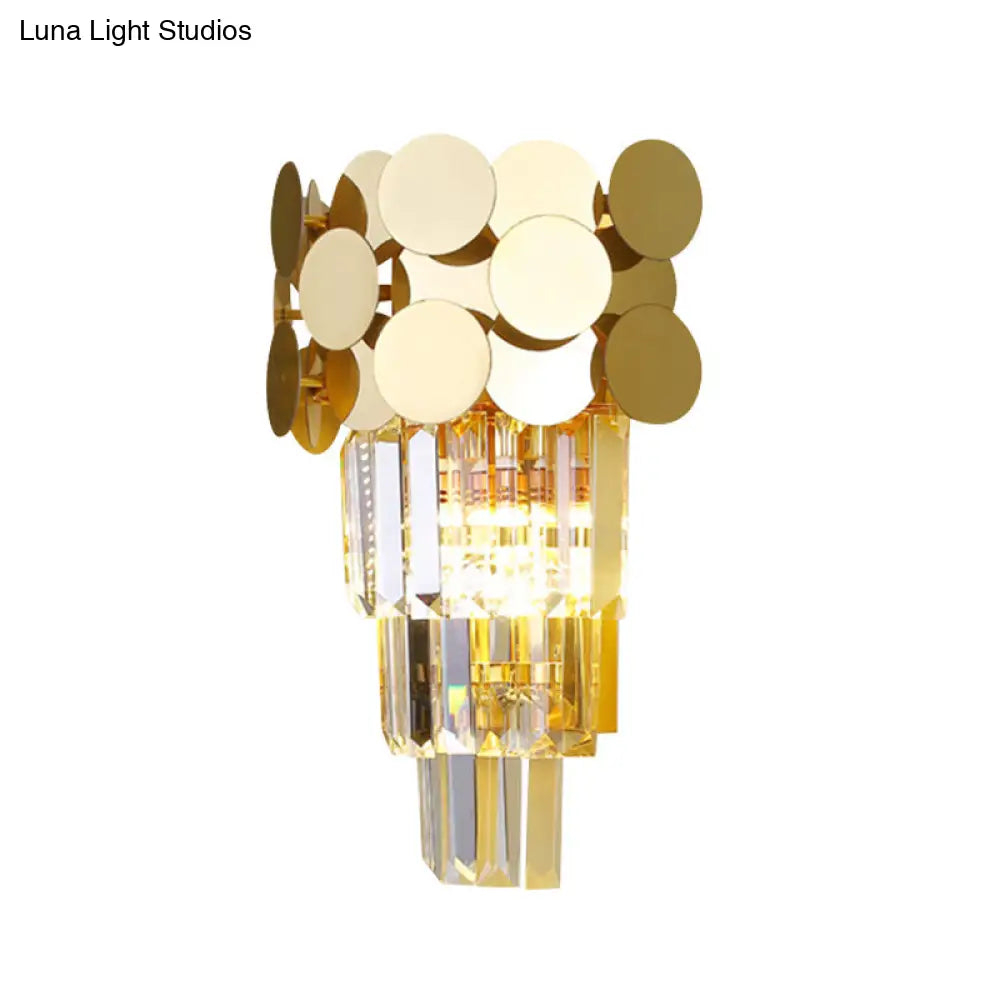 Modern Wall Sconce With Tiered Crystal Shade In Gold For Living Room
