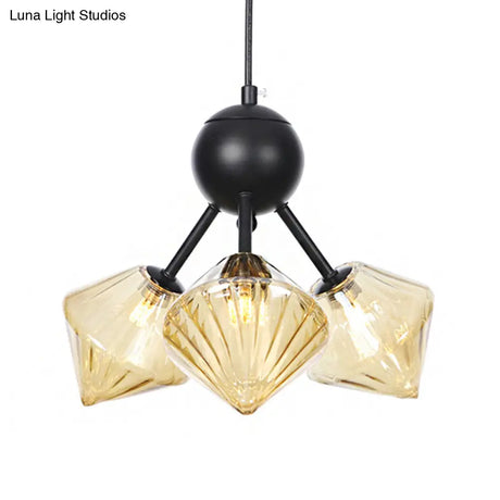 Modern Warehouse Style Chandelier Lamp With Diamond Design - 13’/27.5’/34’ Width Amber/Clear