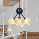 Modern Warehouse Style Chandelier Lamp With Diamond Design - 13’/27.5’/34’ Width Amber/Clear