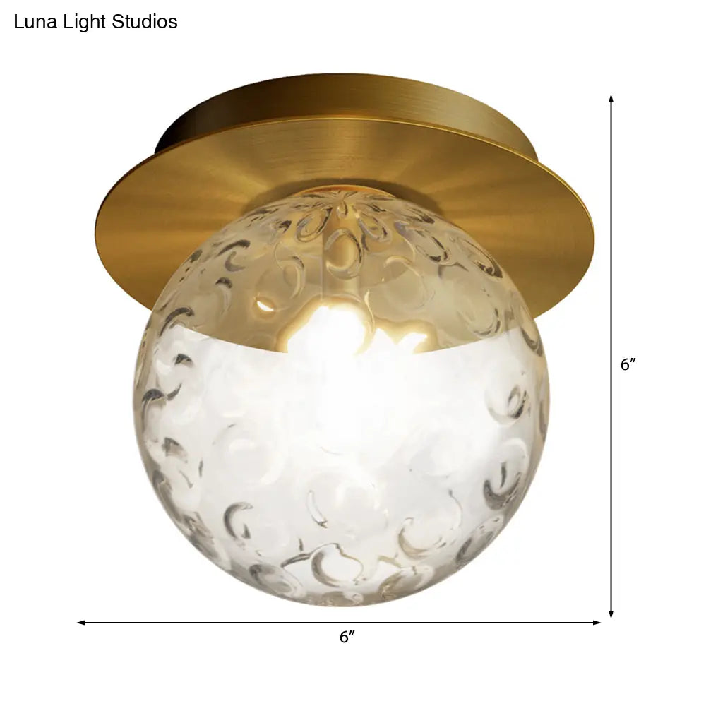 Modern Water Glass Globe Flush Pendant Light - Clear Indoor Ceiling Mount With 1 Bulb