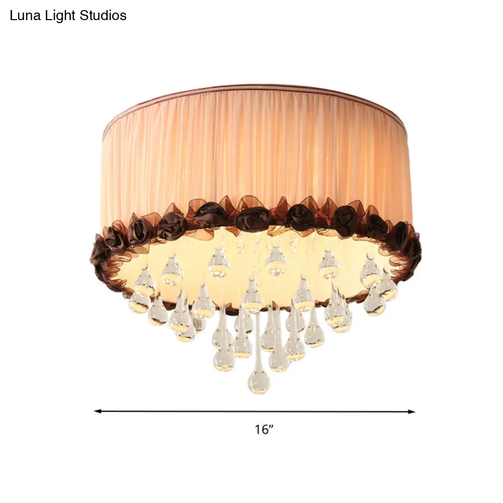 Modern Waterdrop Crystal Led Ceiling Light Fixture - Orange/Pink/Purple Drum Flush Mount Lamp