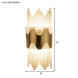 Modern Wavy Wall Sconce With Clear Crystal And 2 Lights In Brass Finish For Bedroom Lighting