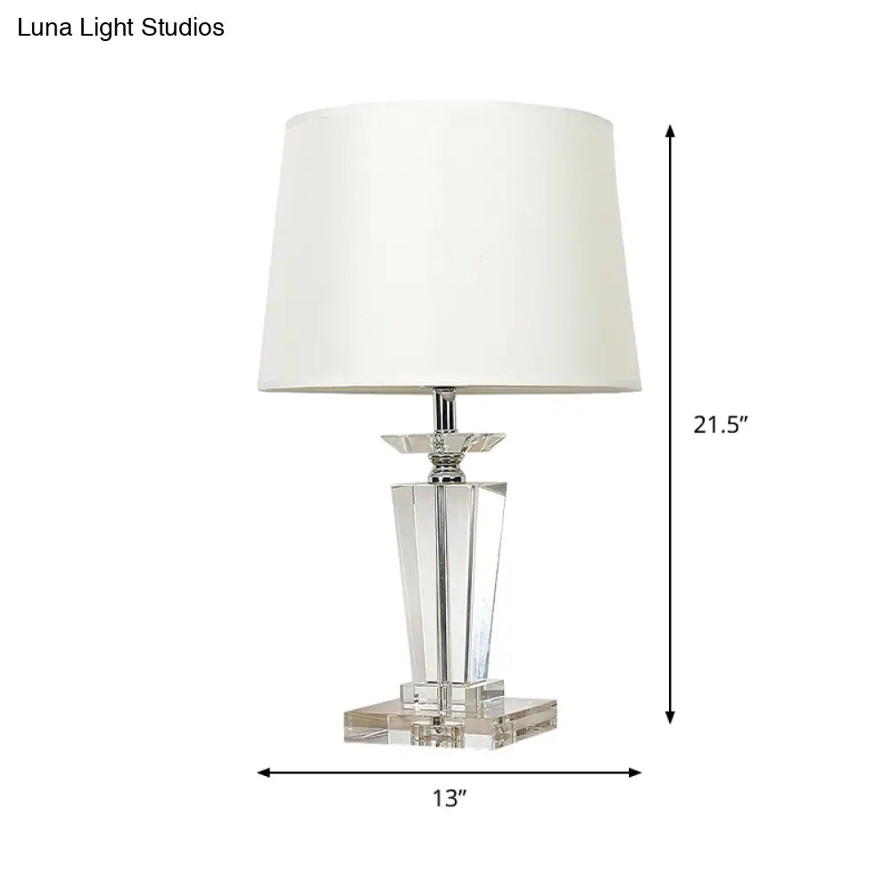 Modern White 1-Light Table Lamp With Beveled K9 Crystal For Living Room Night Lighting