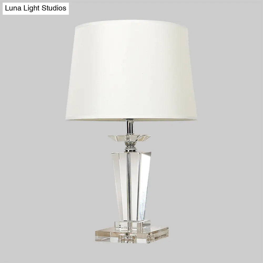 Modern White 1-Light Table Lamp With Beveled K9 Crystal For Living Room Night Lighting