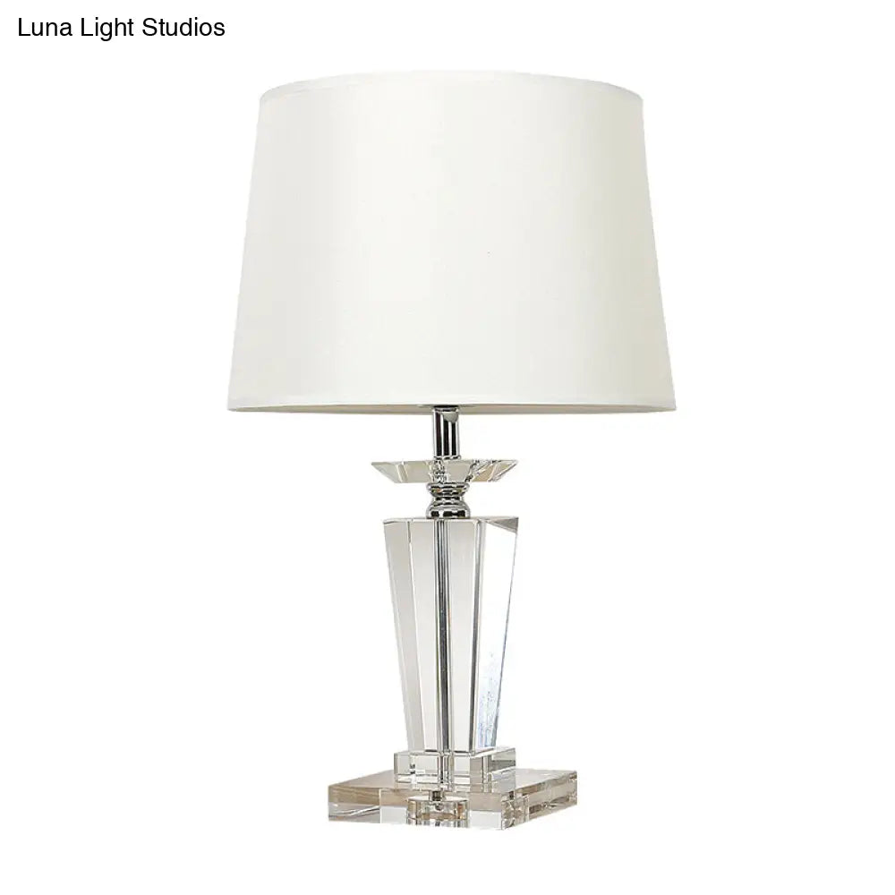 Modern White 1-Light Table Lamp With Beveled K9 Crystal For Living Room Night Lighting