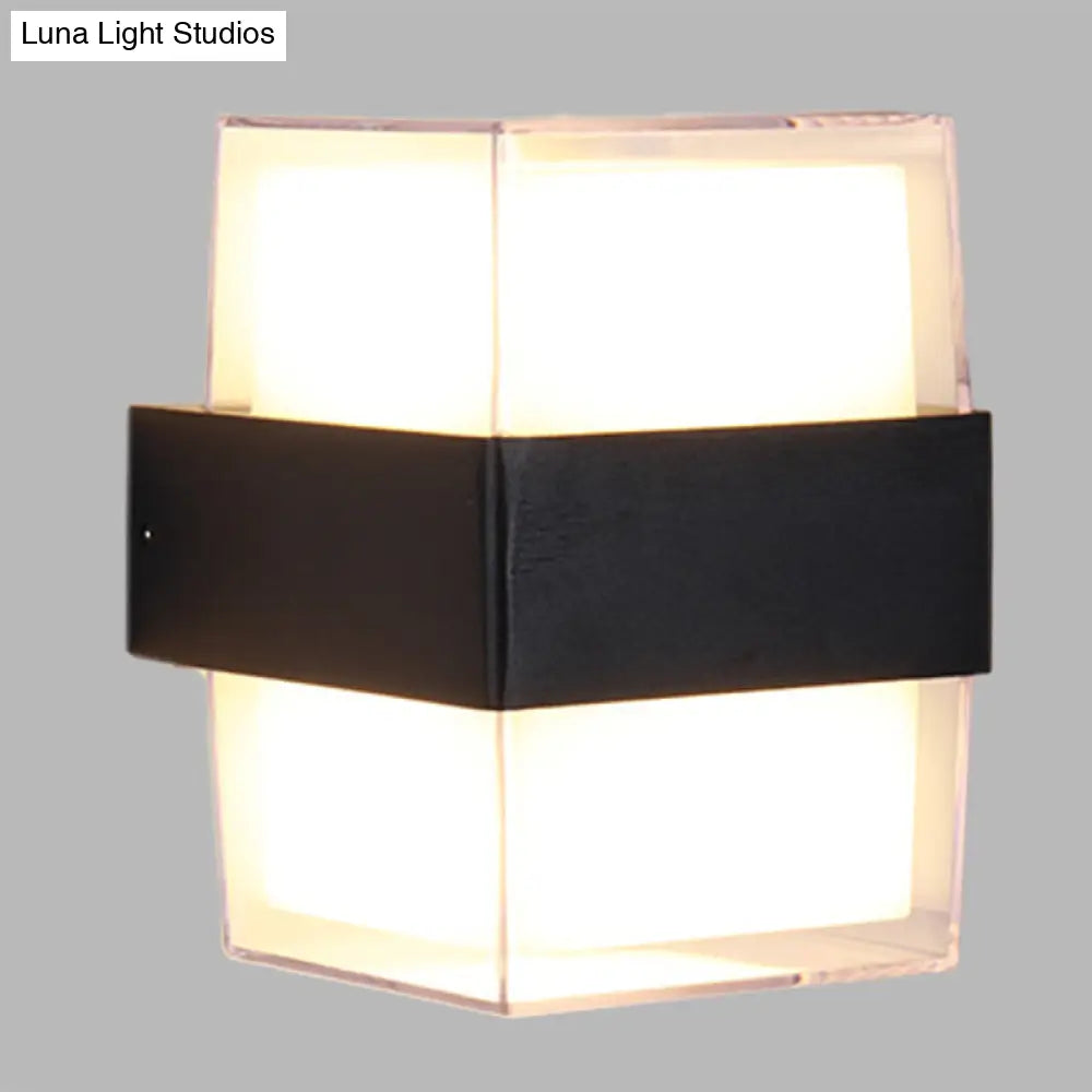 Modern White And Black Cuboid Box Led Acrylic Wall Sconce Light For Bedside In Warm/White