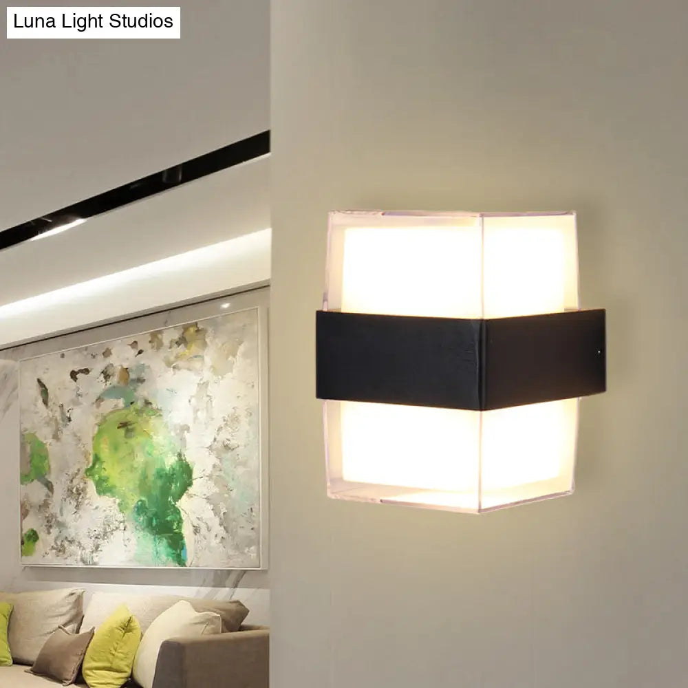 Modern White And Black Cuboid Box Led Acrylic Wall Sconce Light For Bedside In Warm/White