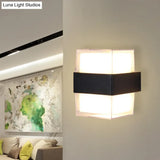 Modern White And Black Cuboid Box Led Acrylic Wall Sconce Light For Bedside In Warm/White