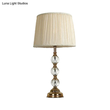 Modern White Ball Desk Lamp With Clear Crystal Base And Drum Fabric Shade - Includes 1 Bulb