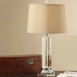 Modern White Barrel Fabric Table Lamp With Clear Cylinder Crystal - 1 Bulb Reading Book Light