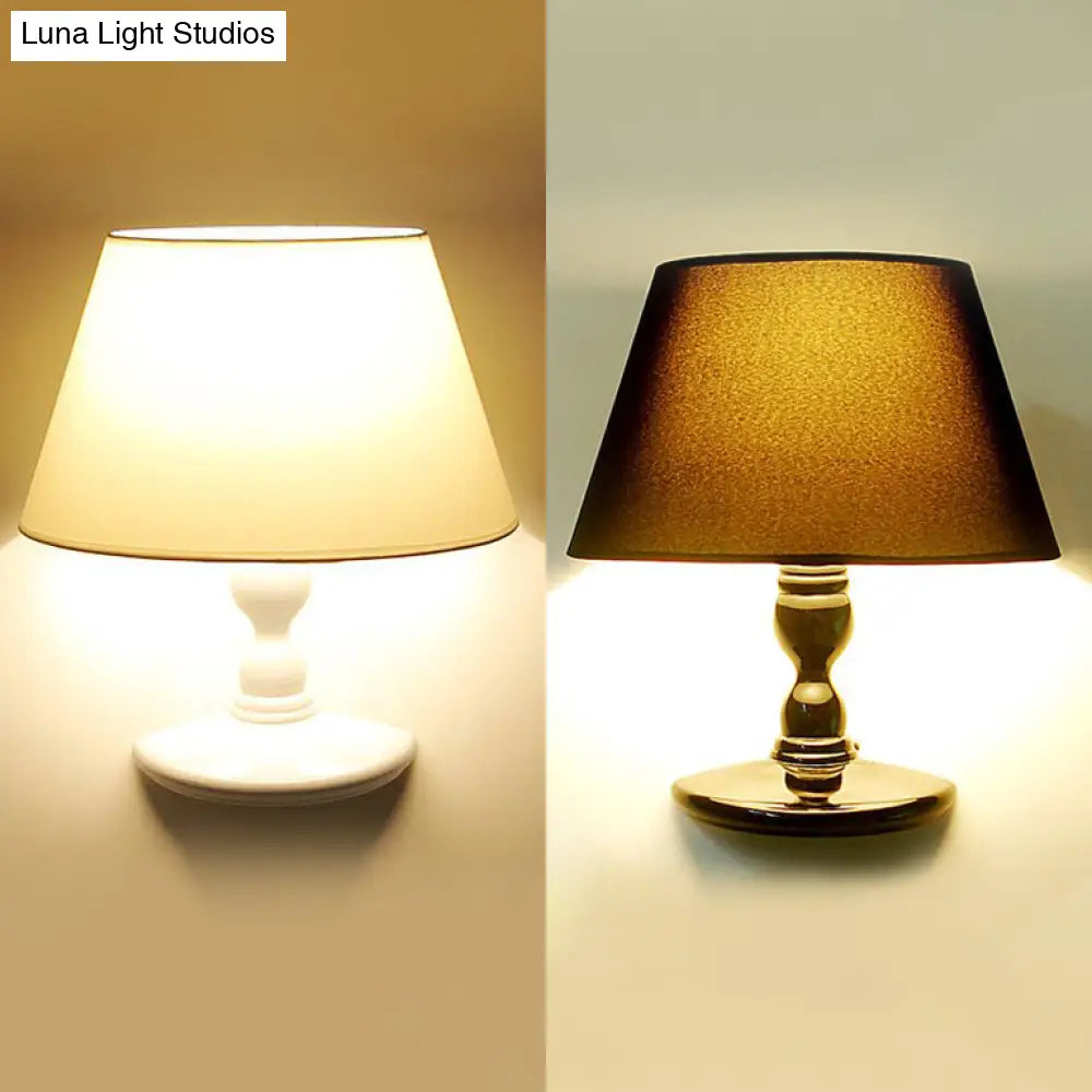 Modern White/Black Cone Wall Sconce: Fabric Led Mount Light For Bedside