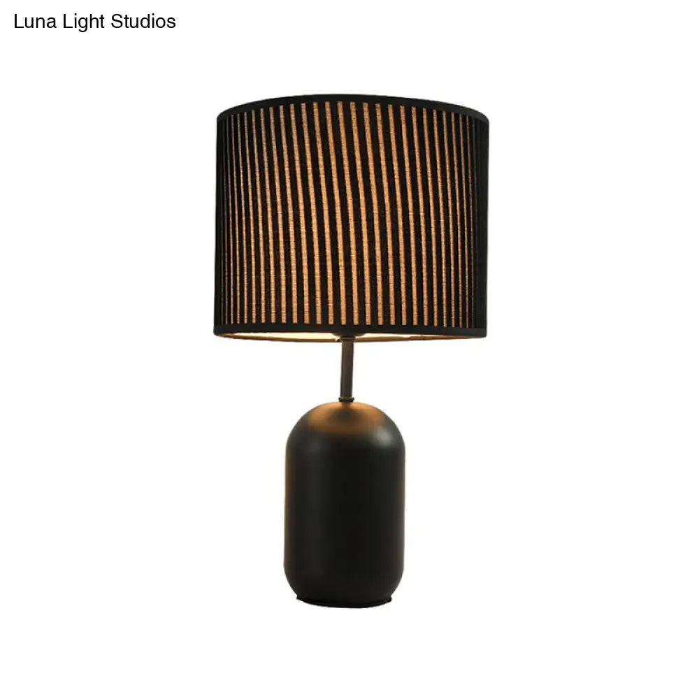 Modern White/Black Drum Study Lamp With Led Reading Light For Bedroom