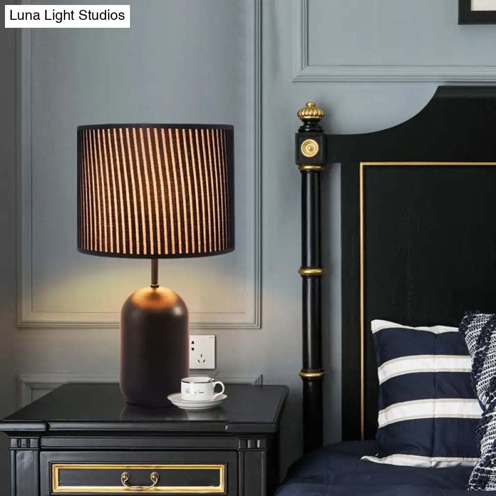 Modern White/Black Drum Study Lamp With Led Reading Light For Bedroom