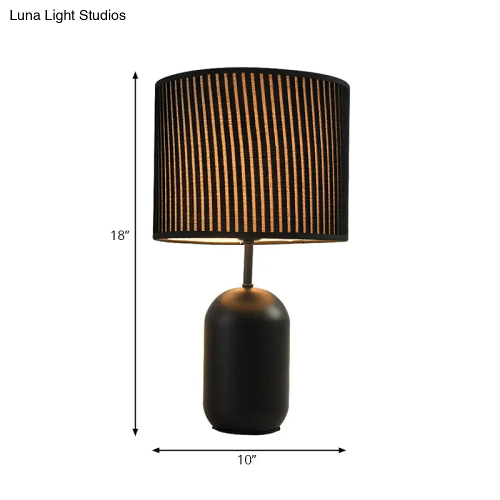 Modern White/Black Drum Study Lamp With Led Reading Light For Bedroom