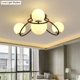 Modern White/Black Flush Mount Ceiling Light With Round Milk Glass Shade - 4 - Bulb Bedroom Lighting