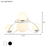 Modern White/Black Flush Mount Ceiling Light With Round Milk Glass Shade - 4 - Bulb Bedroom Lighting