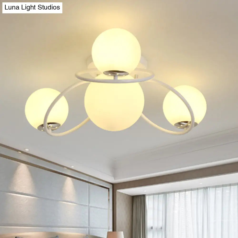 Modern White/Black Flush Mount Ceiling Light With Round Milk Glass Shade - 4 - Bulb Bedroom Lighting