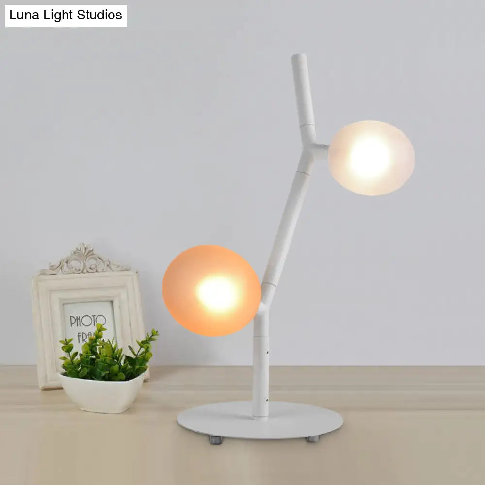 Modern White Branch Night Table Light - 2-Light Metallic Desk Lamp With Frosted Glass Shade