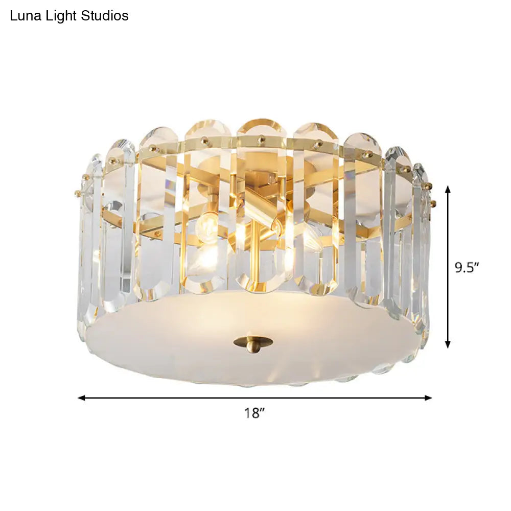 Modern White Ceiling Flush Mount With Clear Crystal Shade - 4 Bulbs Doorway Light Fixture