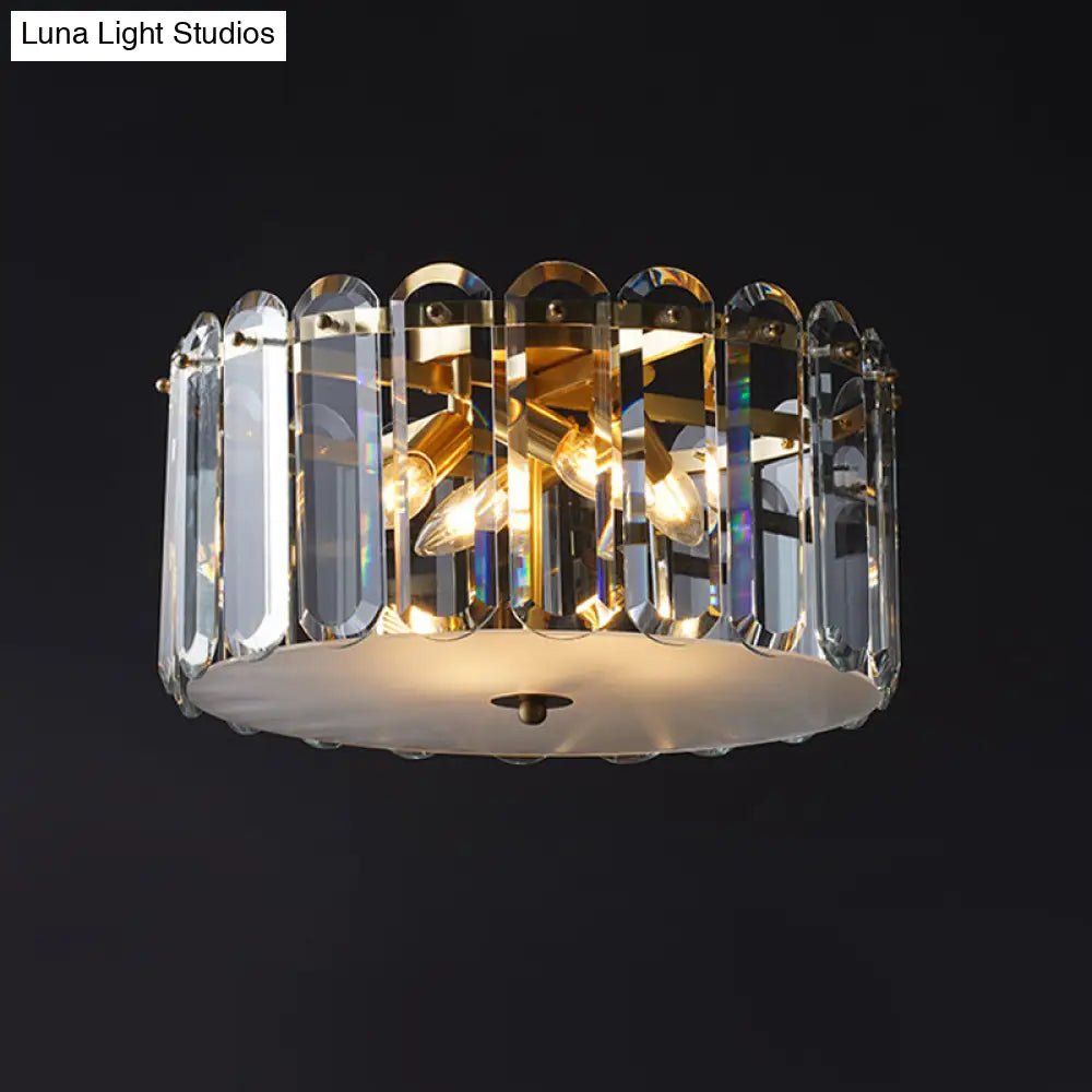 Modern White Ceiling Flush Mount With Clear Crystal Shade - 4 Bulbs Doorway Light Fixture