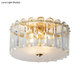 Modern White Ceiling Flush Mount With Clear Crystal Shade - 4 Bulbs Doorway Light Fixture