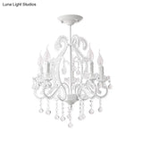 Modern White Chandelier With Crystal Decoration - 5 Heads Foyer Lighting Fixture
