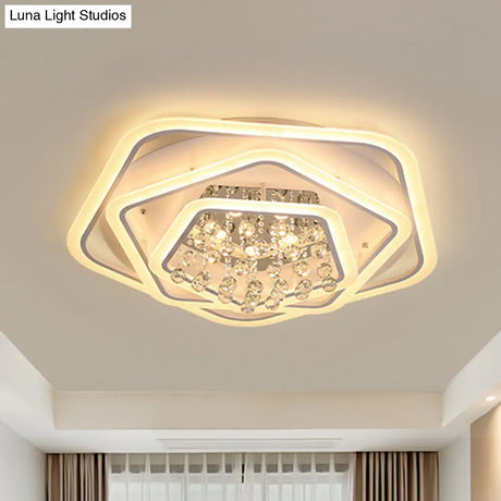 Modern White Crystal Ball Flush Mount Light - Led Ceiling Fixture (19.5’/23.5’/27.5’ Wide) In